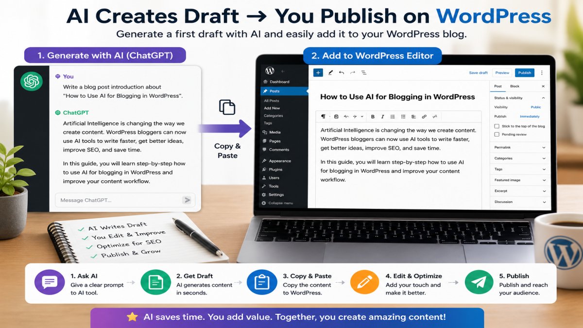 ChatGPT for WordPress Blogging creating a blog draft and publishing it in WordPress | UseAiLearn