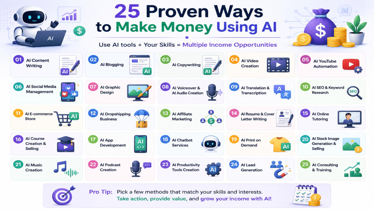 Infographic showing how AI content writing works using AI tools for research, content creation, editing, SEO optimization, and publishing high-quality articles. UseAiLearn
