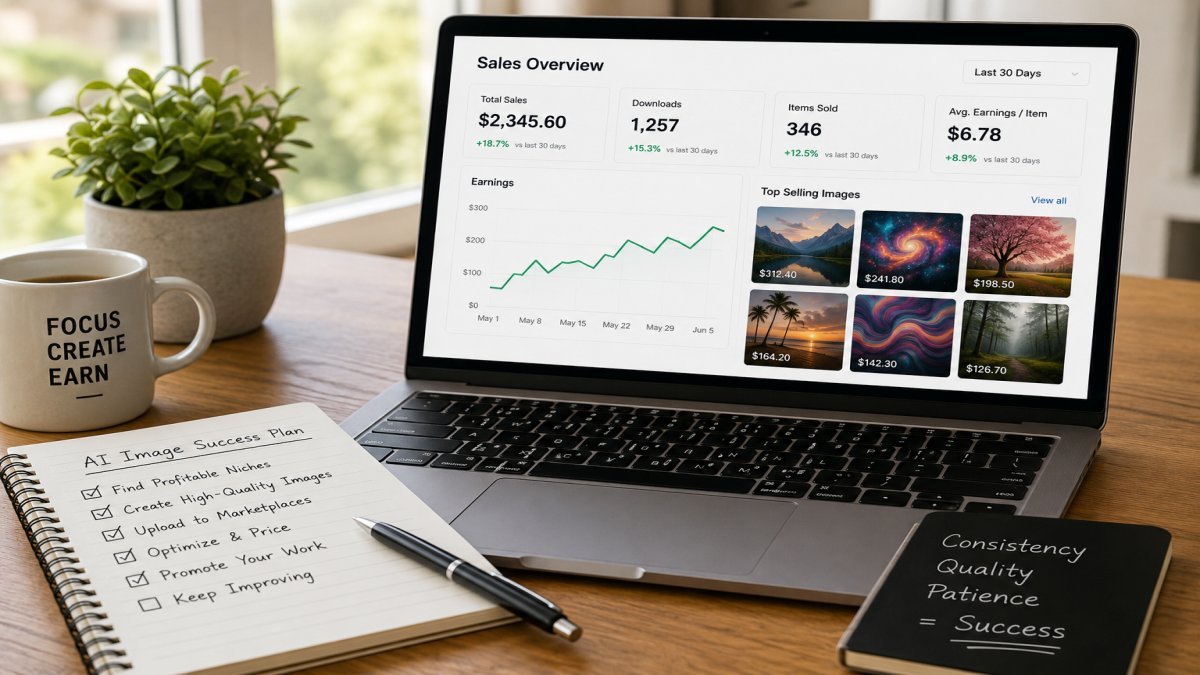 Tips to increase AI image sales with high-quality artwork, SEO keywords, and online marketing | UseAiLearn