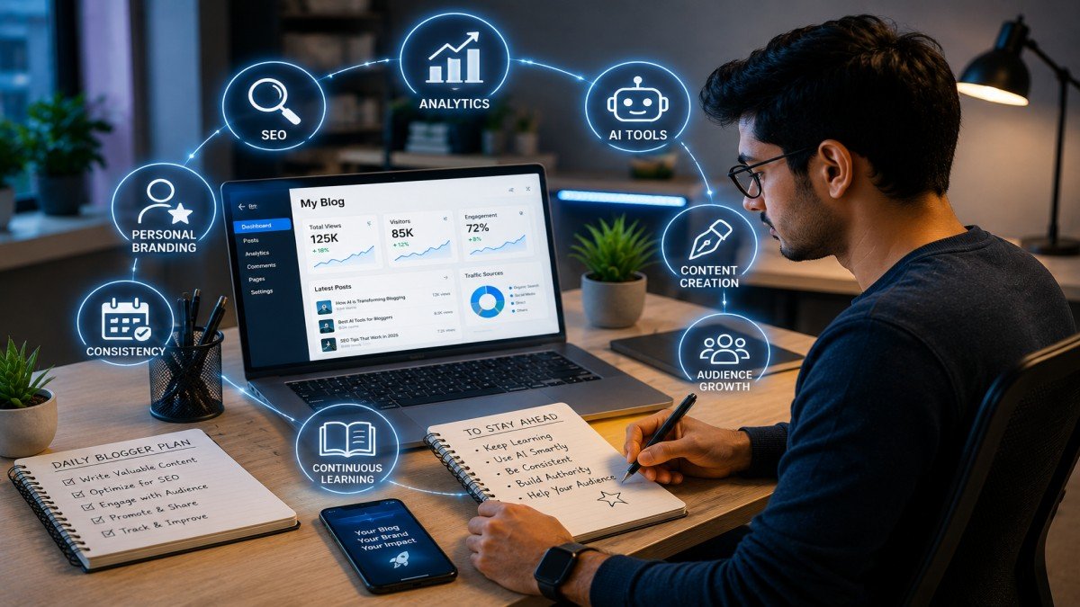 Successful blogger using AI tools, SEO strategies, and personal branding to grow a blog and reach more readers | UseAiLearn