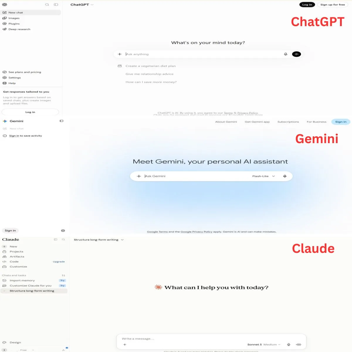 Real screenshots of ChatGPT, Gemini, and Claude AI tools | UseAiLearn