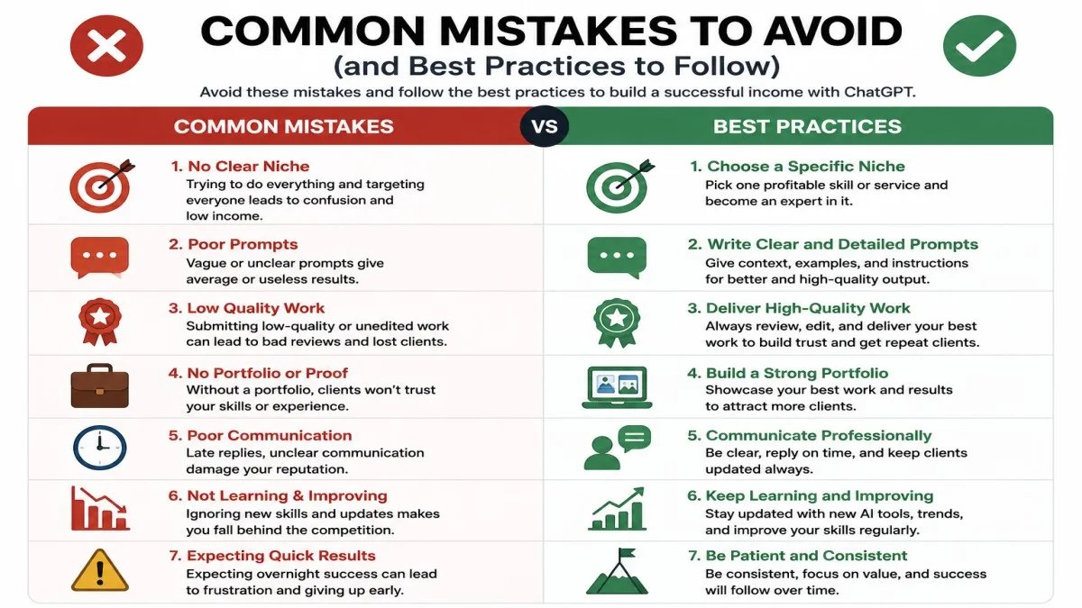 Common mistakes to avoid when using ChatGPT to make money and best practices to follow | UseAiLearn