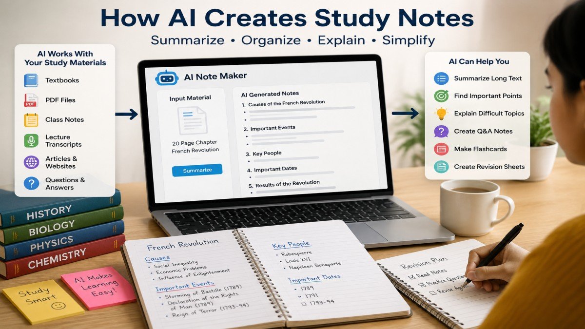 How AI creates study notes from textbooks, PDFs, class notes, and other study materials | UseAiLearn