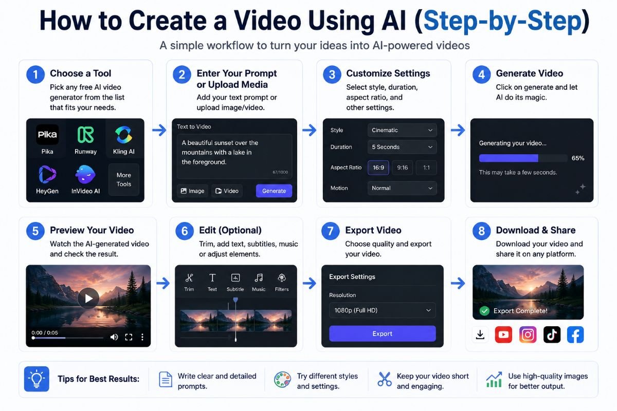 Step-by-step workflow for creating a video with AI for free | UseAiLearn