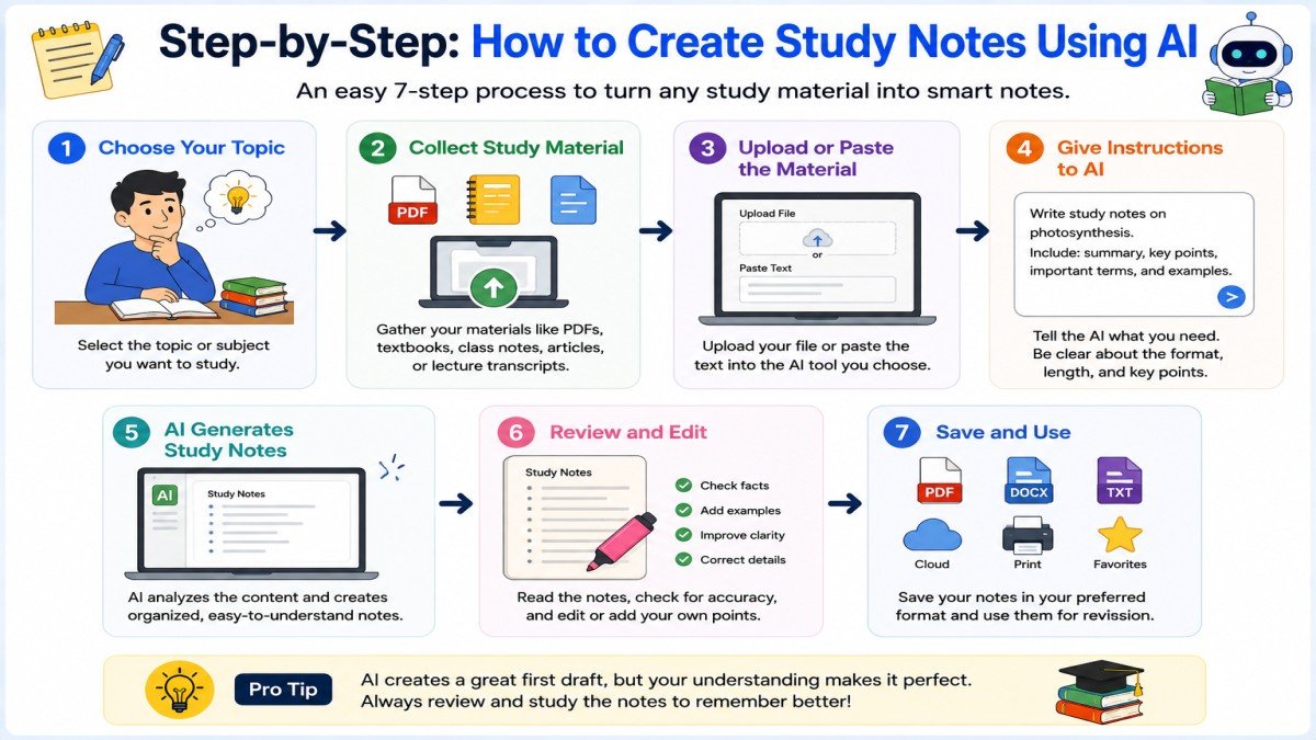 Step-by-step process for creating study notes using AI tools | UseAiLearn