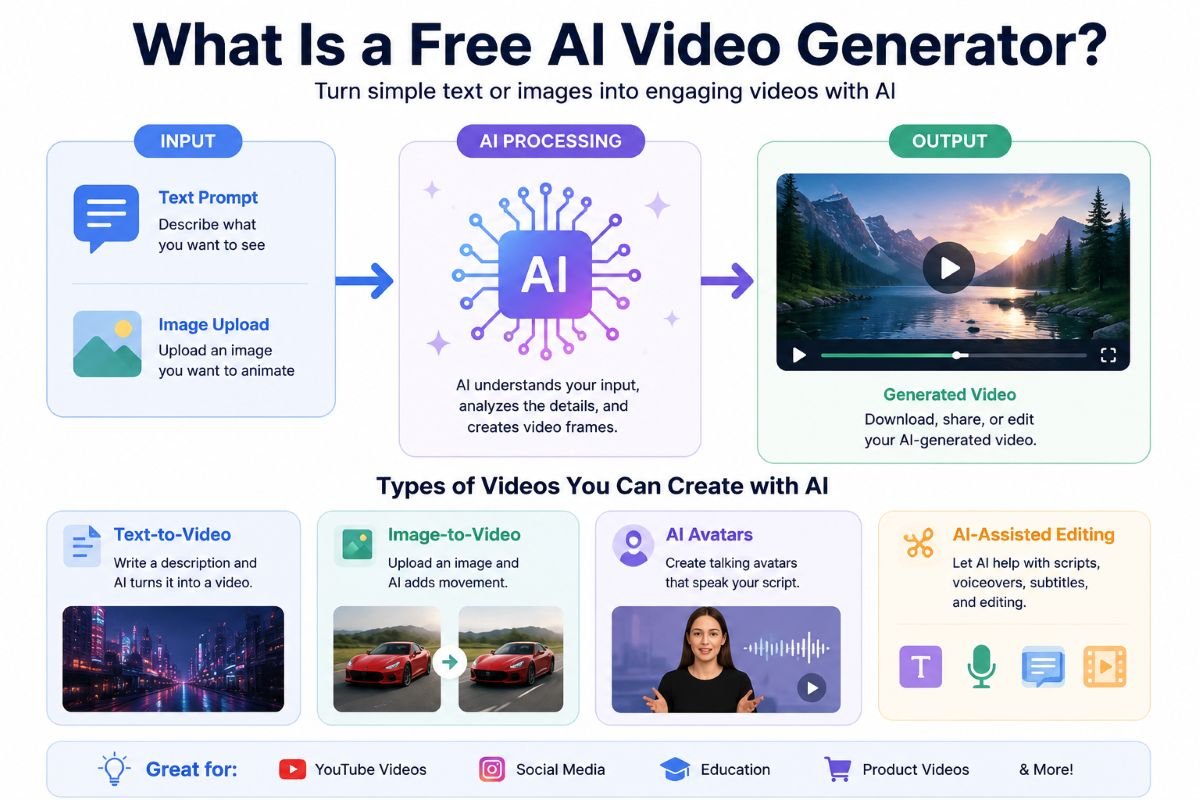 How a free AI video generator turns text or images into videos using AI | UseAiLearn