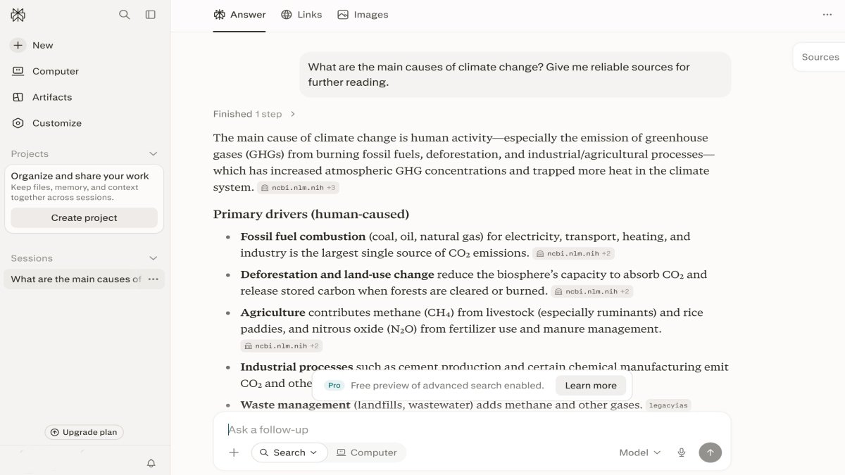 Perplexity AI showing sources for student research | UseAiLearn